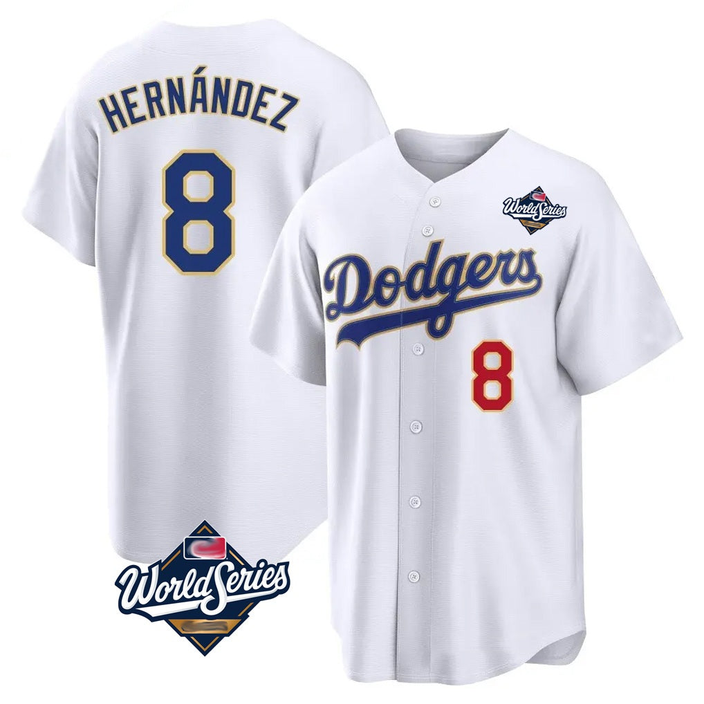 Los Angeles Dodgers #8 Enrique Hern¨¢ndez Player Gold White CLOTHIN World Series 2026 Collection Stadium Limited Stitched Jerseys