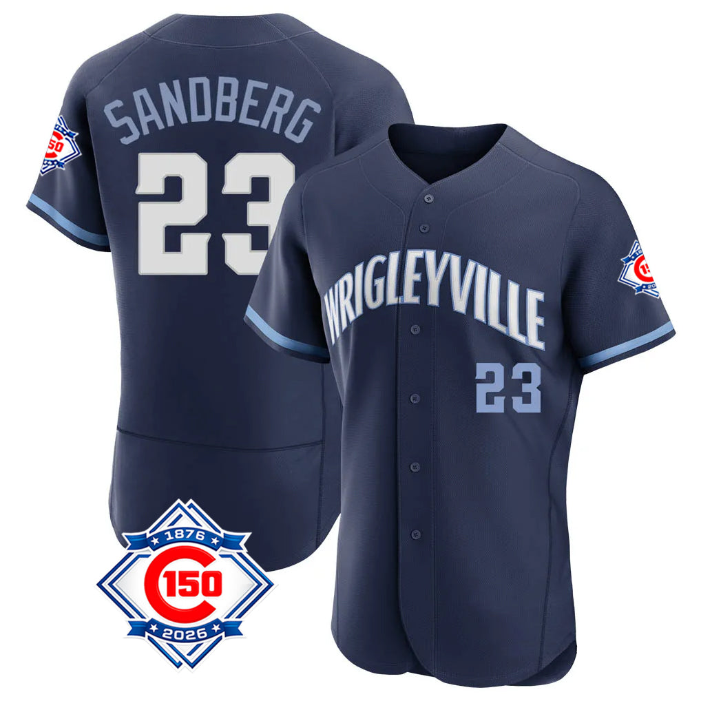 Chicago Cubs #23 Ryne Sandberg Player Navy CLOTHIN City Connect 150th Anniversary Limited Elite Home Stitched Jerseys