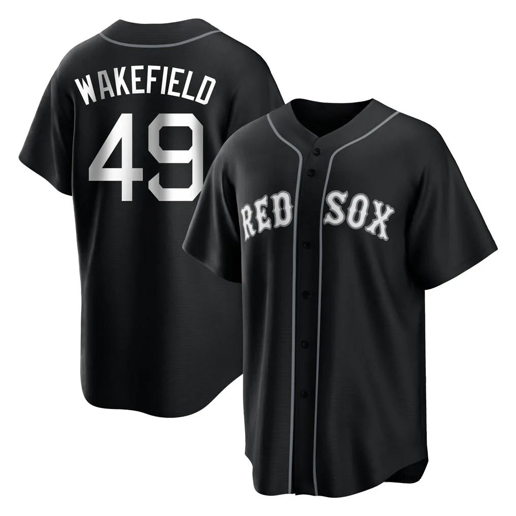 Boston Red Sox #49 Tim Wakefield Player Black CLOTHIN Home Game Stitched Jerseys