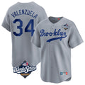 Los Angeles Dodgers #34 Fernando Valenzuela Player Gray CLOTHIN World Series Game Limited Home Stitched Jerseys