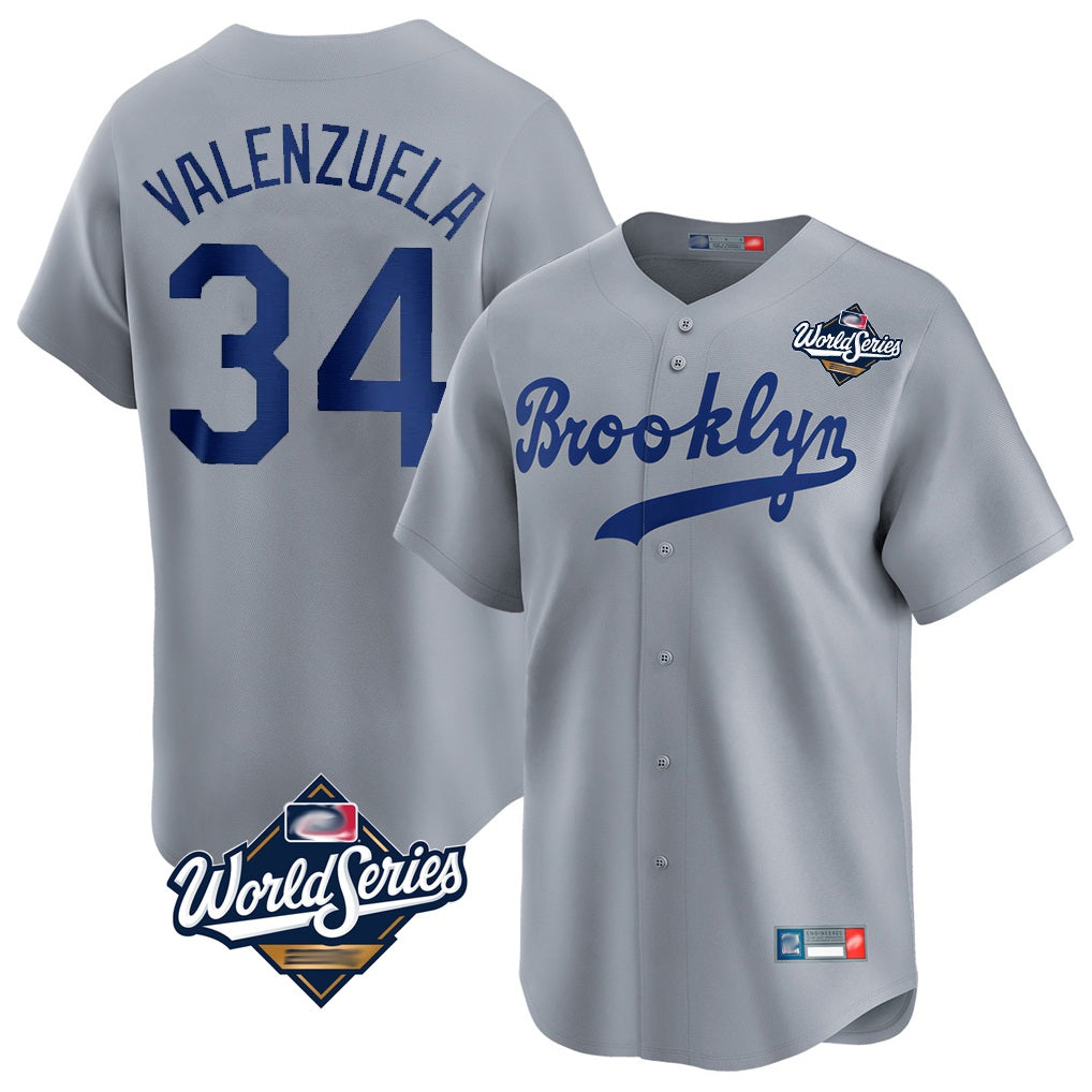 Los Angeles Dodgers #34 Fernando Valenzuela Player Gray CLOTHIN World Series Game Limited Home Stitched Jerseys