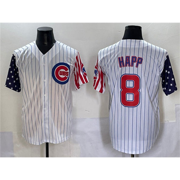 Chicago Cubs #8 Ian Happ White CLOTHIN Pinstripe 2025 Independence Day Vapor Premier Limited Stitched Jersey