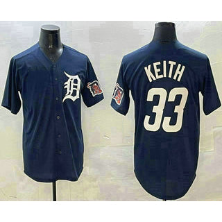 Detroit Tigers #33 Colt Keith Navy CLOTHIN With Patch Cool Base Stitched Jersey 2