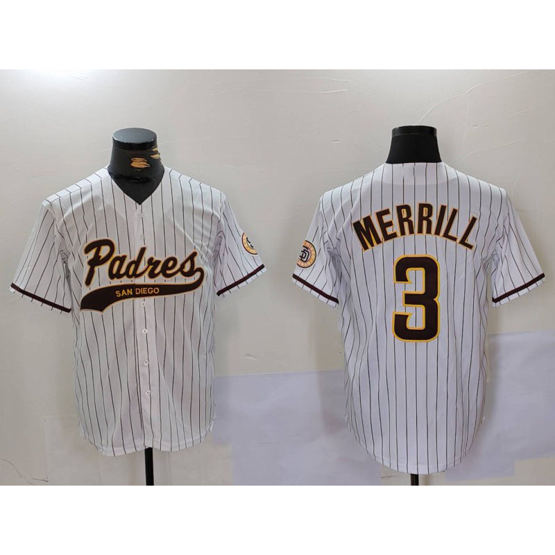 San Diego Padres #3 Jackson Merrill White CLOTHIN 2023 Cool Base Stitched Jersey 2