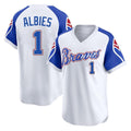 Atlanta Braves #1 Ozzie Albies Player White CLOTHIN Throwback Cooperstown Collection T-shirt Game Stitched Jerseys