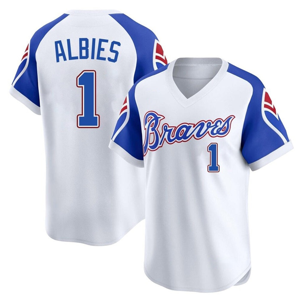 Atlanta Braves #1 Ozzie Albies Player White CLOTHIN Throwback Cooperstown Collection T-shirt Game Stitched Jerseys