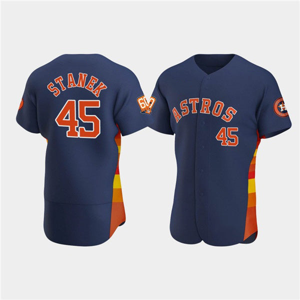 Houston Astros #45 Ryne Stanek Navy CLOTHIN 60th Anniversary Flex Base Stitched Jersey