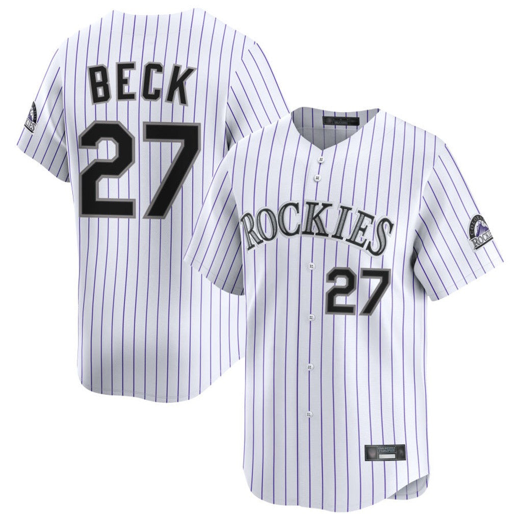 Colorado Rockies #27 Jordan Beck Player White CLOTHIN Limited Home Stitched Jerseys
