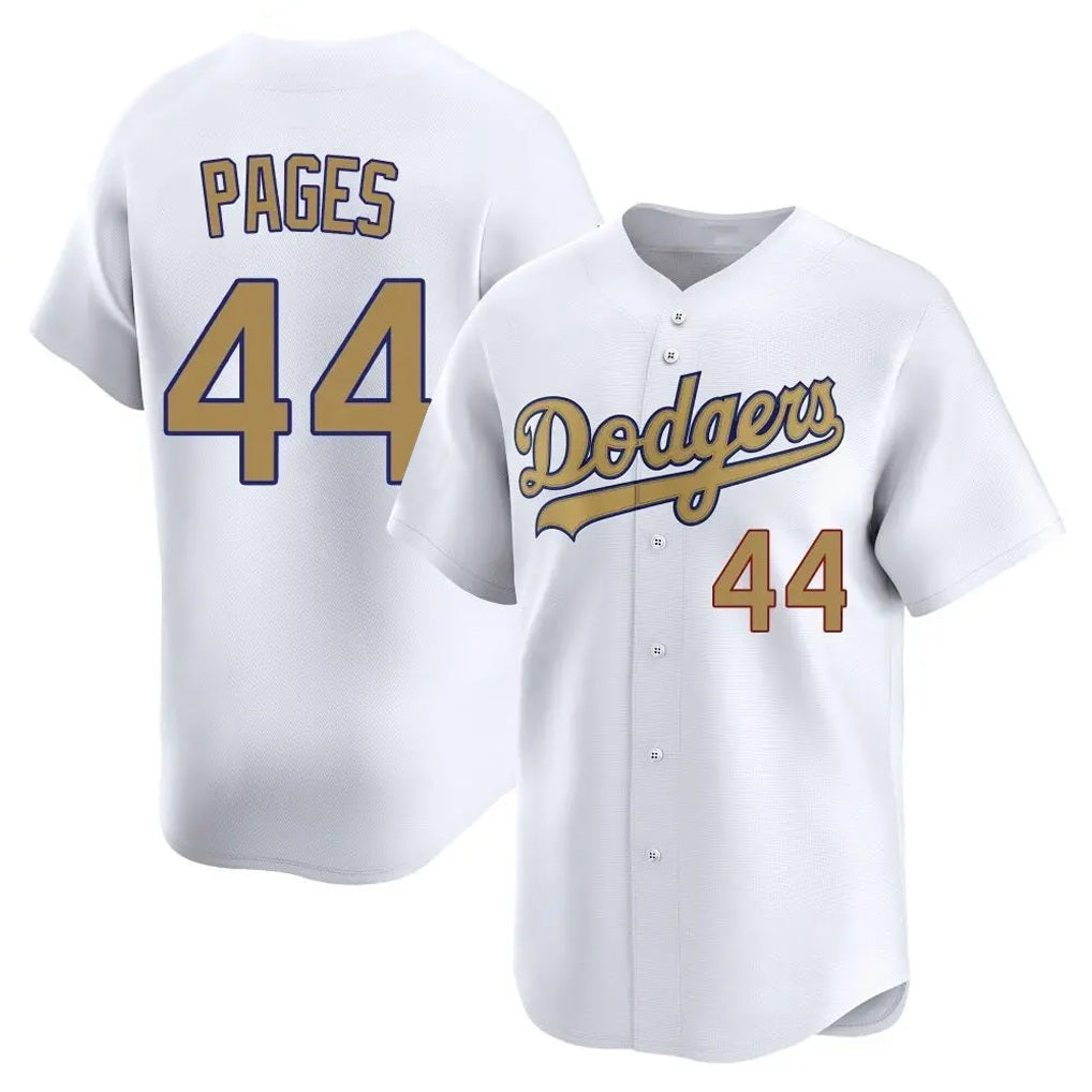 Los Angeles Dodgers #44 Andy Pages Player White Gold CLOTHIN Collection Limited Home Stitched Jerseys