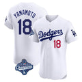 Los Angeles Dodgers #18 Yoshinobu Yamamoto Player White CLOTHIN World Series Meet Limited Elite Home Stitched Jerseys