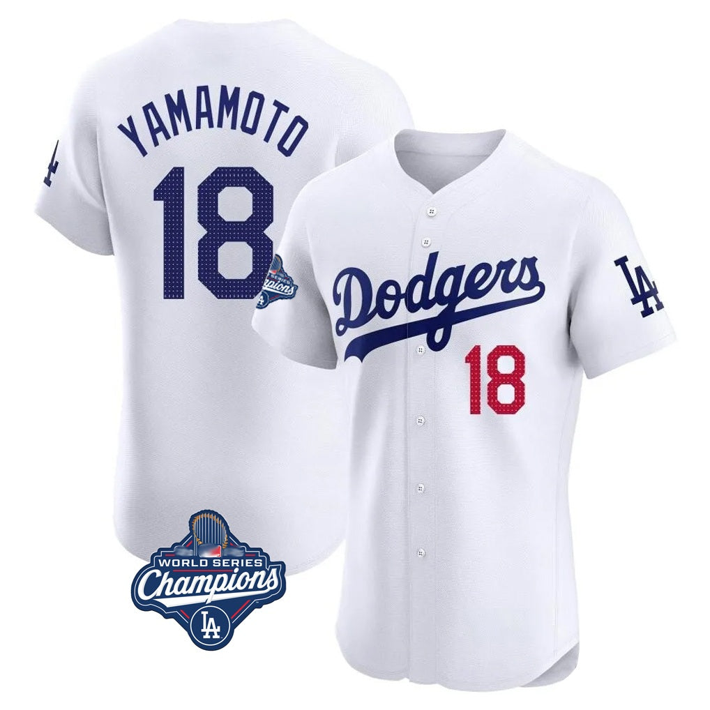 Los Angeles Dodgers #18 Yoshinobu Yamamoto Player White CLOTHIN World Series Meet Limited Elite Home Stitched Jerseys