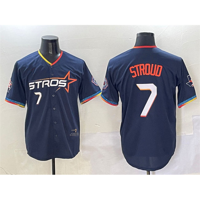 Houston Astros #7 C.J. Stroud Navy CLOTHIN 2025 City Connect With Texas Patch Limited Stitched Jersey