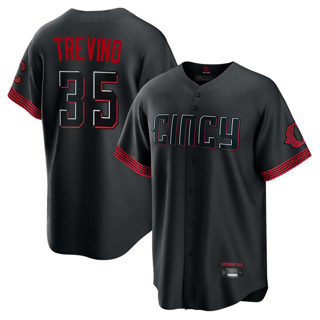 Cincinnati Reds #35 Jose Trevino Player Black CLOTHIN City Connect Home Game Stitched Jerseys