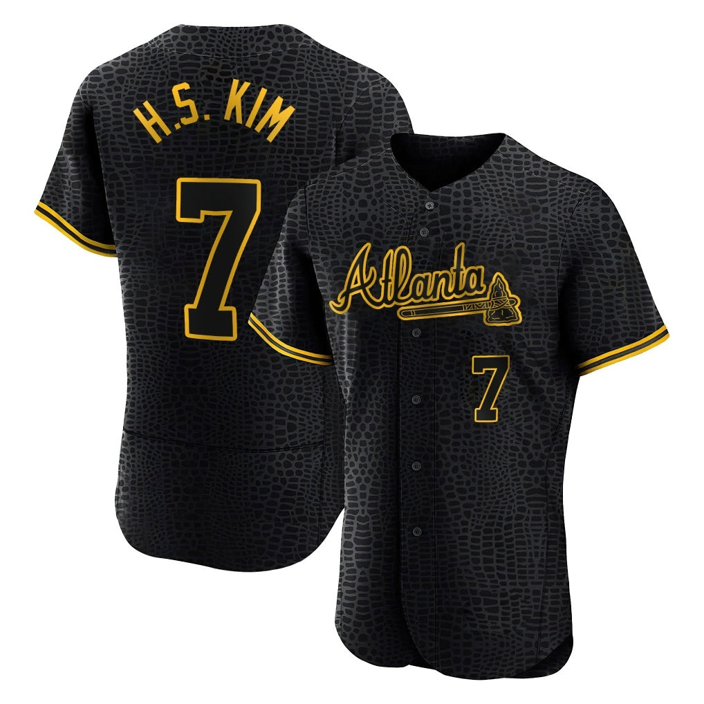 Atlanta Braves #7 Ha-Seong Kim Player Black CLOTHIN Snake Skin City Limited Elite Home Game Stitched Jerseys