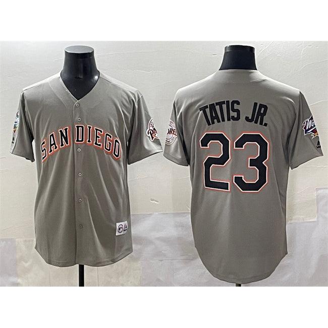 San Diego Padres #23 Fernando Tatis Jr. Gray CLOTHIN Fashion Throwback With Patch Cool Base Stitched Jersey