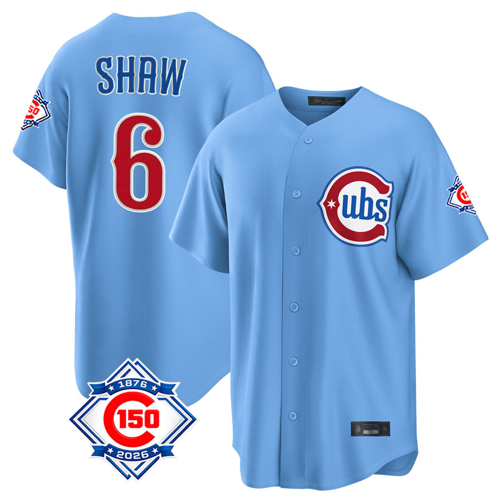 Chicago Cubs #6 Matt Shaw Player Light Blue CLOTHIN 150th Anniversary Home Game Stitched Jerseys
