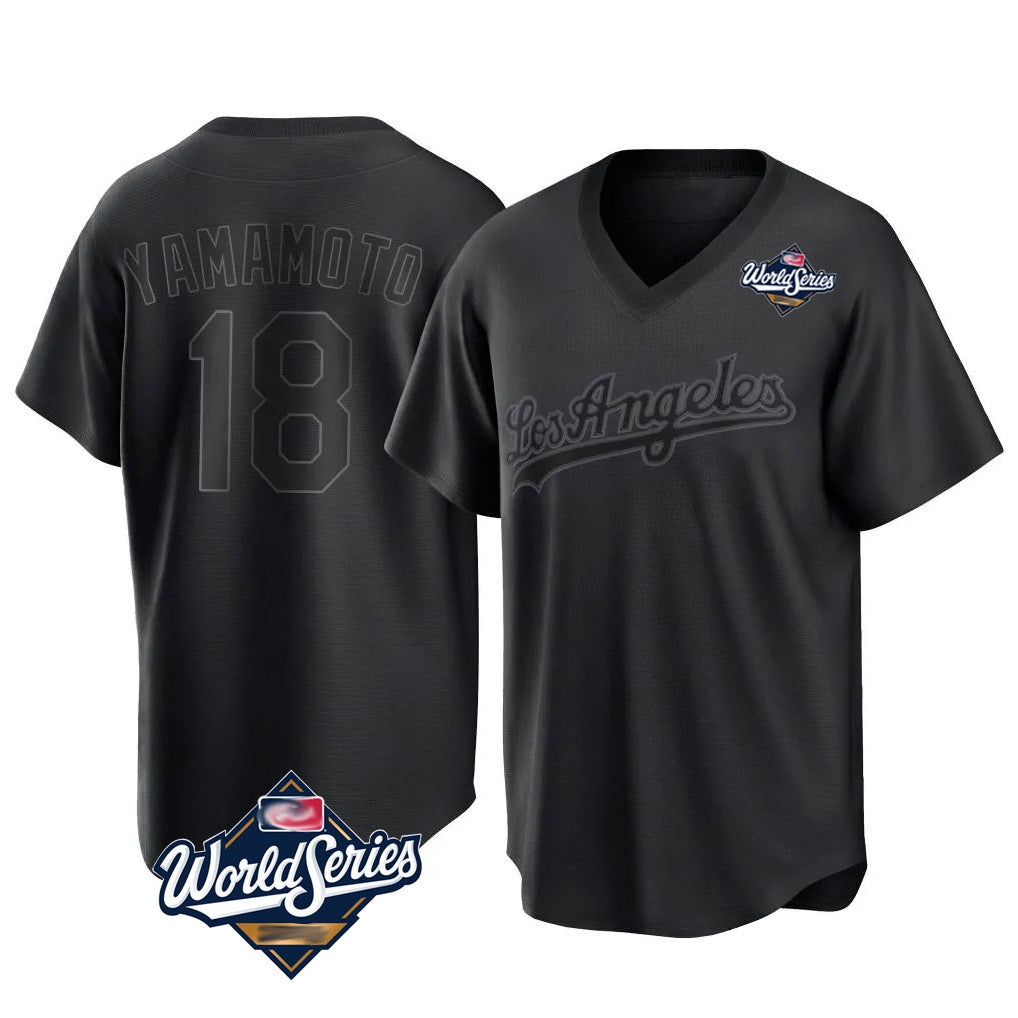 Los Angeles Dodgers #18 Yoshinobu Yamamoto Player Black CLOTHIN World Series Pitch Fashion T-shirt Stitched Jerseys