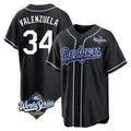 Los Angeles Dodgers #34 Fernando Valenzuela Player Black CLOTHIN World Series Carbon Limited Home Stitched Jerseys