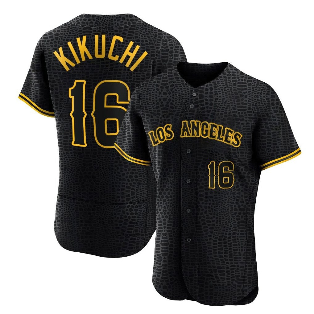 Los Angeles Angels #16 Yusei Kikuchi Player Black CLOTHIN Snake Skin City Limited Elite Home Stitched Jerseys