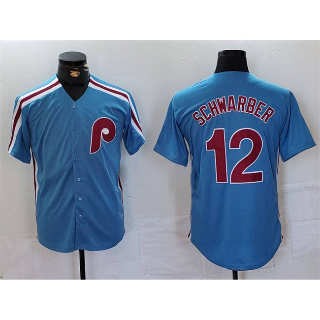 Philadelphia Phillies #12 Kyle Schwarber Blue CLOTHIN Cool Base Stitched Jersey