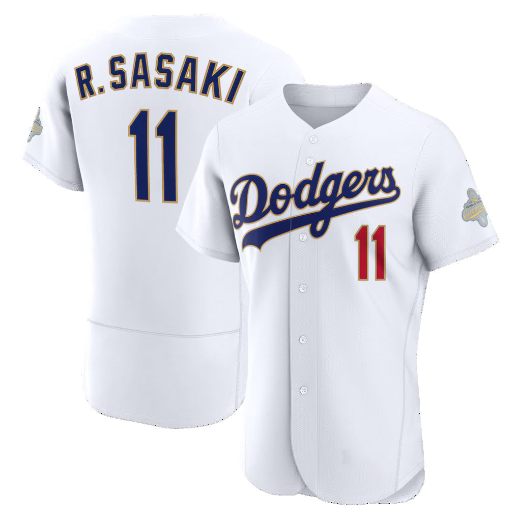Los Angeles Dodgers #11 Roki Sasaki White CLOTHIN 2026 Gold Collection Authentic Jersey