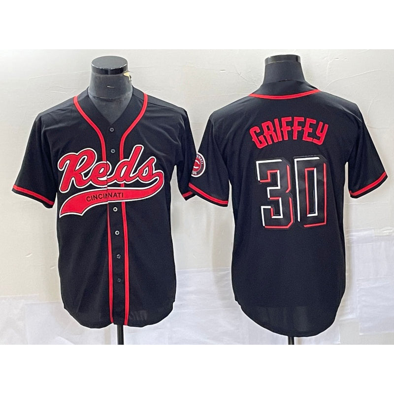 Cincinnati Reds #30 Ken Griffey Jr Black CLOTHIN 2023 City Connect Cool Base Stitched Jersey