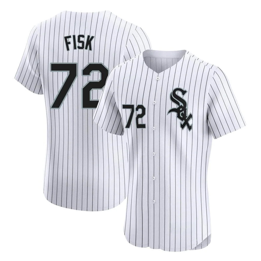 Chicago White Sox #72 Carlton Fisk Player White CLOTHIN Stripe Limited Elite Home Stitched Jerseys