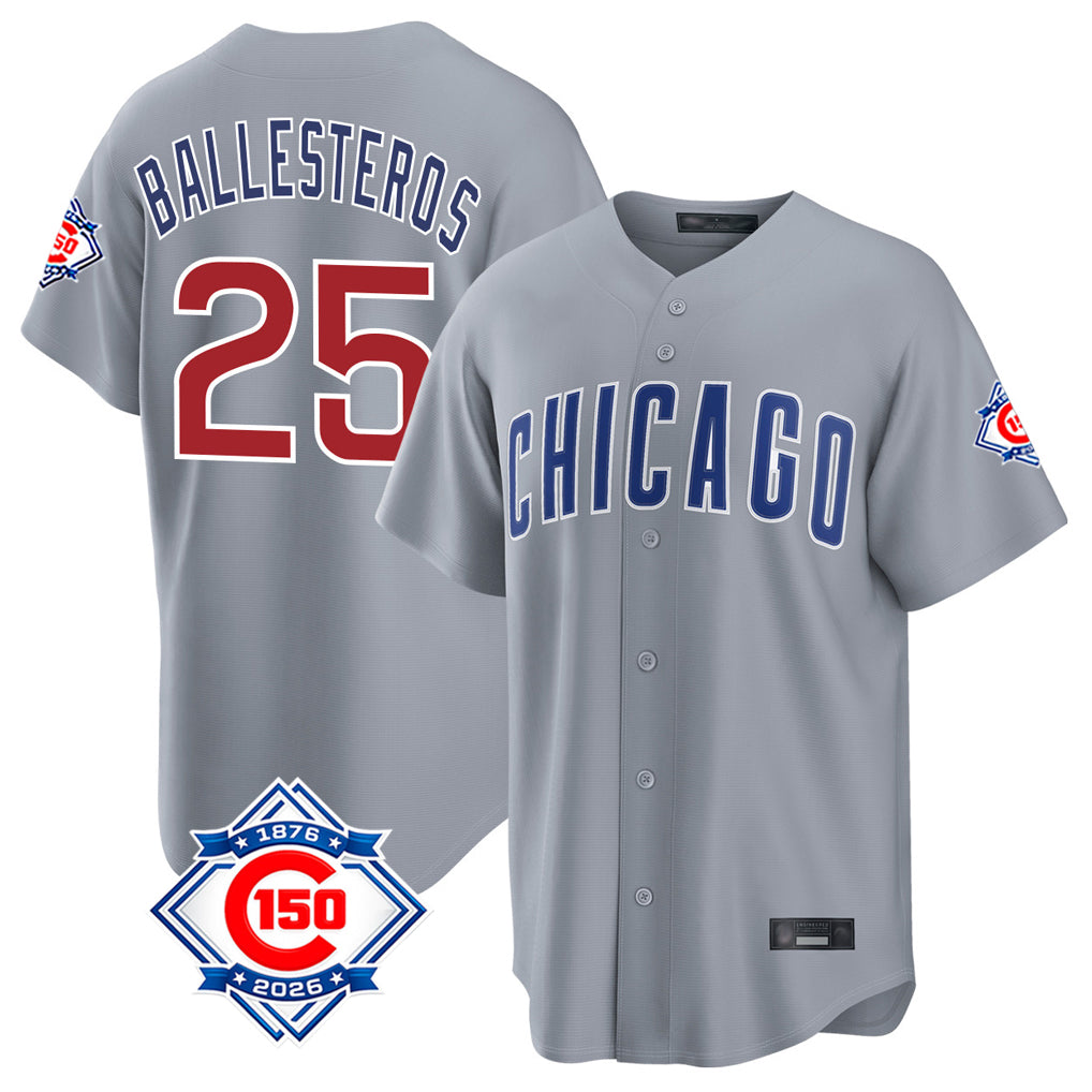 Chicago Cubs #25 Moises Ballesteros Player Gray CLOTHIN 150th Anniversary Home Game Stitched Jerseys