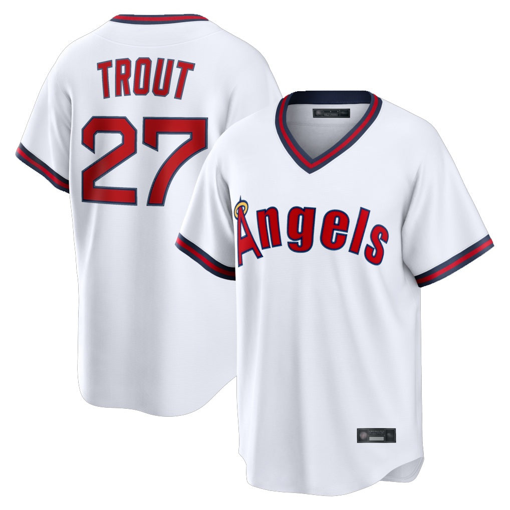 Los Angeles Angels #27 Mike Trout Player White CLOTHIN T-shirt Home Game Stitched Jerseys