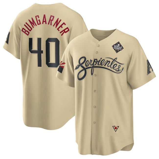 Arizona Diamondbacks #40 Madison Bumgarner Gold CLOTHIN 2023 World Series City Connect Cool Base Stitched Jersey