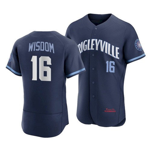 Chicago Cubs #16 Patrick Wisdom 2021 Navy CLOTHIN City Connect Stitched Jersey