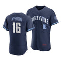 Chicago Cubs #16 Patrick Wisdom 2021 Navy CLOTHIN City Connect Stitched Jersey