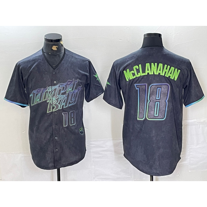 Tampa Bay Rays #18 Shane McClanahan Number Charcoal CLOTHIN 2024 City Connect Limited Stitched Jersey 2