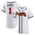 Atlanta Braves #1 Ozzie Albies Player White Gold CLOTHIN Limited Elite Home Game Stitched Jerseys