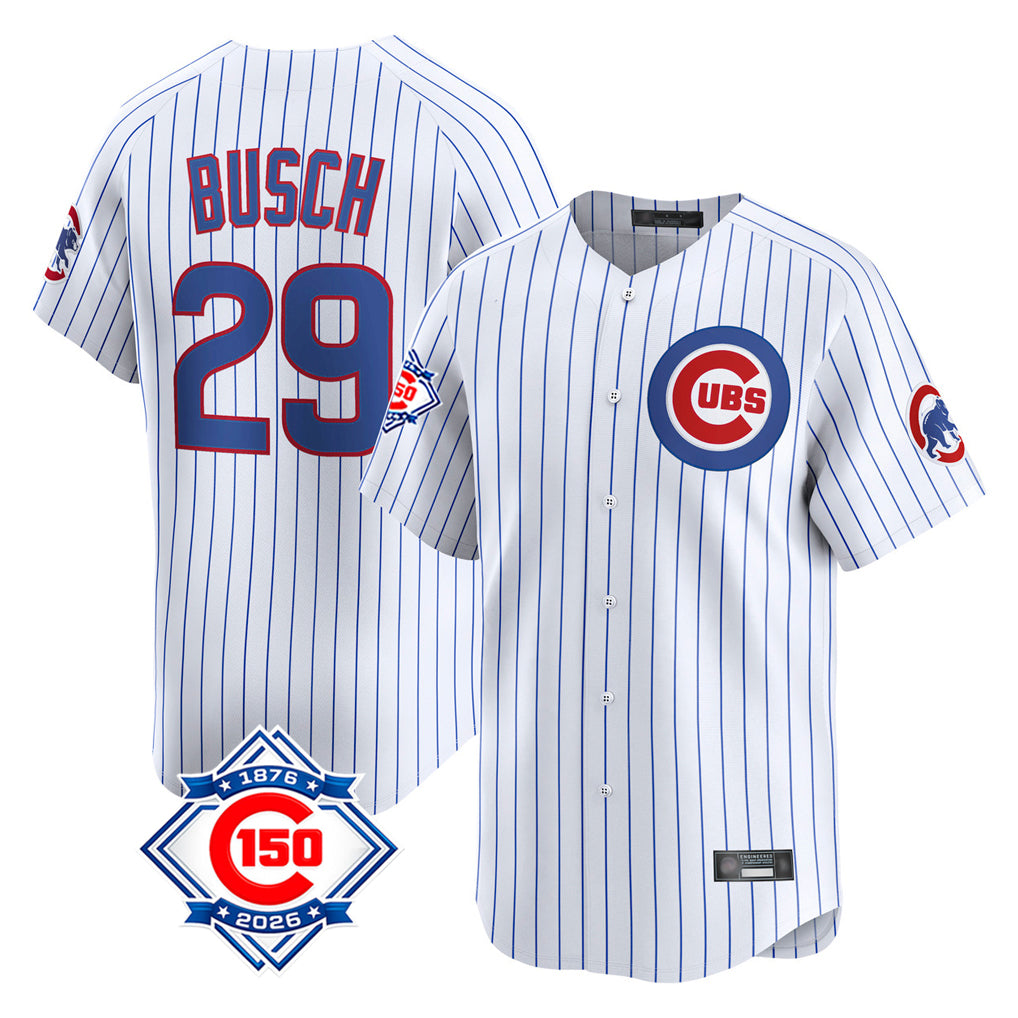 Chicago Cubs #29 Michael Busch Player White CLOTHIN 150th Anniversary Limited Home Game Stitched Jerseys