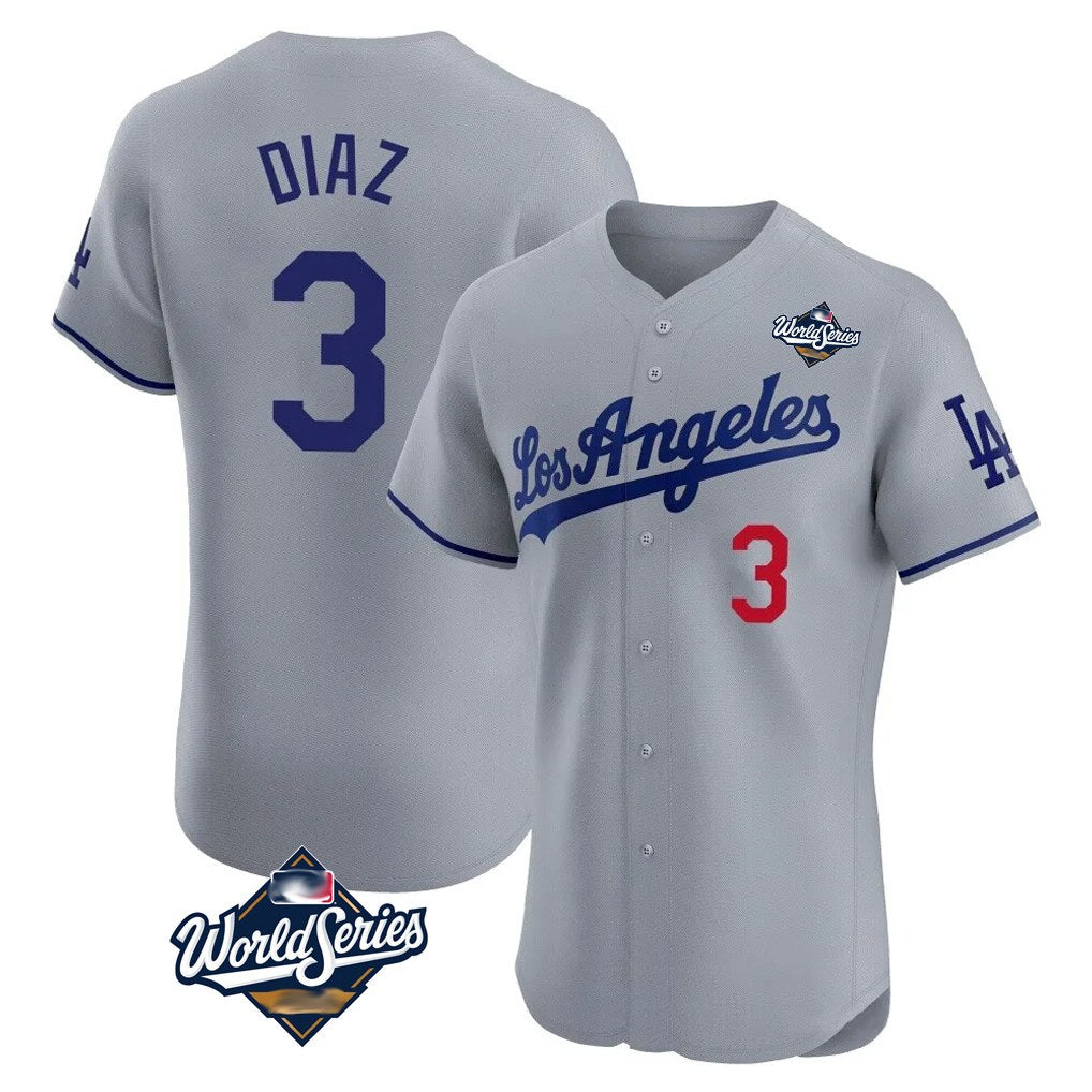 Los Angeles Dodgers #3 Edwin D¨ªaz Player Gray CLOTHIN World Series Limited Elite Home Stitched Jerseys