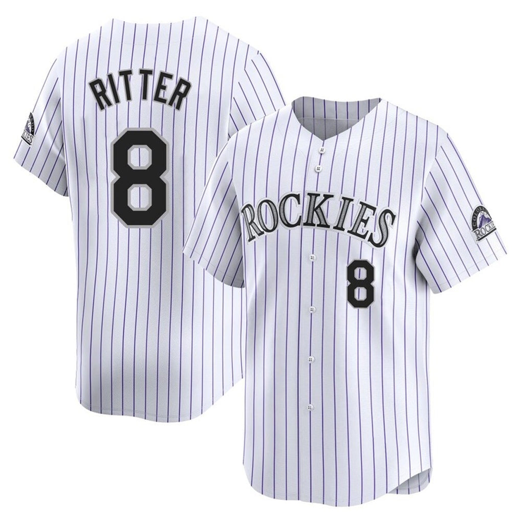 Colorado Rockies #8 Ryan Ritter Player White CLOTHIN Limited Home Stitched Jerseys
