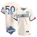 Los Angeles Dodgers #50 Mookie Betts Player Cream CLOTHIN World Series Meet City Connect Limited Home Stitched Jerseys