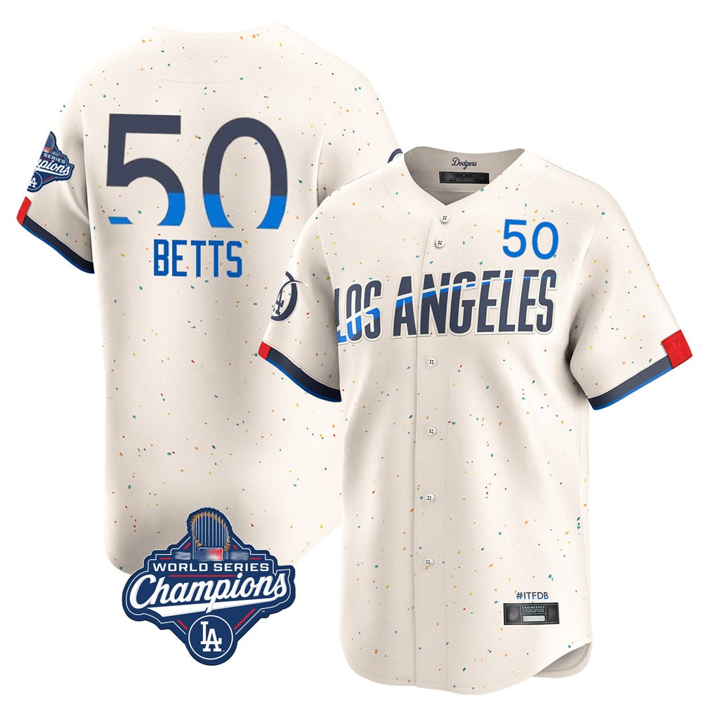 Los Angeles Dodgers #50 Mookie Betts Player Cream CLOTHIN World Series Meet City Connect Limited Home Stitched Jerseys
