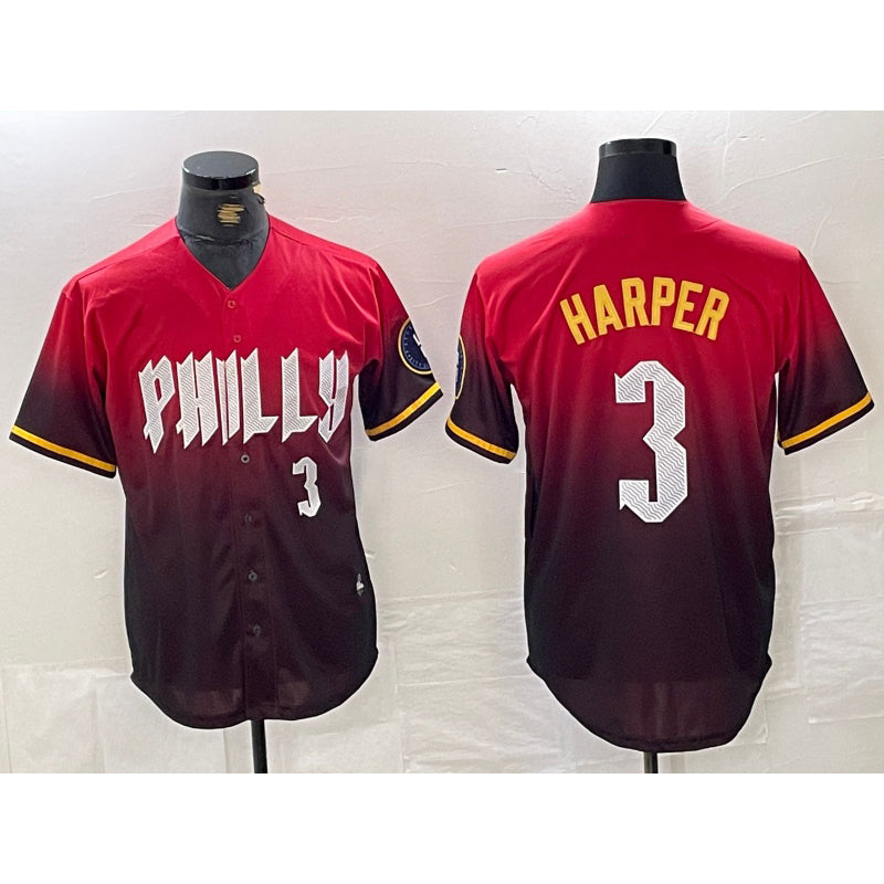 Philadelphia Phillies #3 Bryce Harper Red CLOTHIN 2024 City Player Number Cool Base Jersey 2