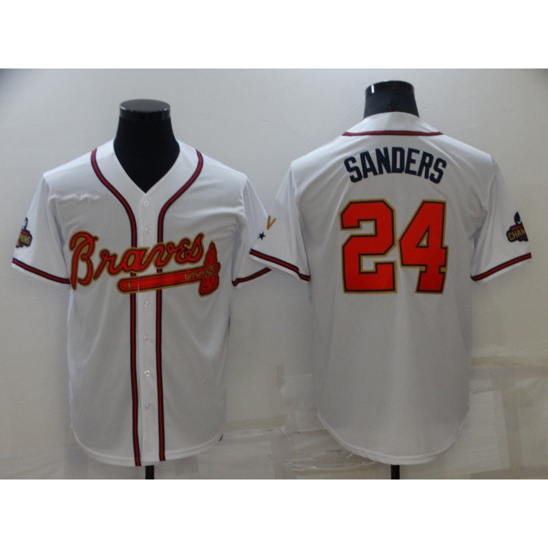 Atlanta Braves #24 Deion Sanders 2022 White Gold CLOTHIN World Series Champions Program Cool Base Stitched Jersey