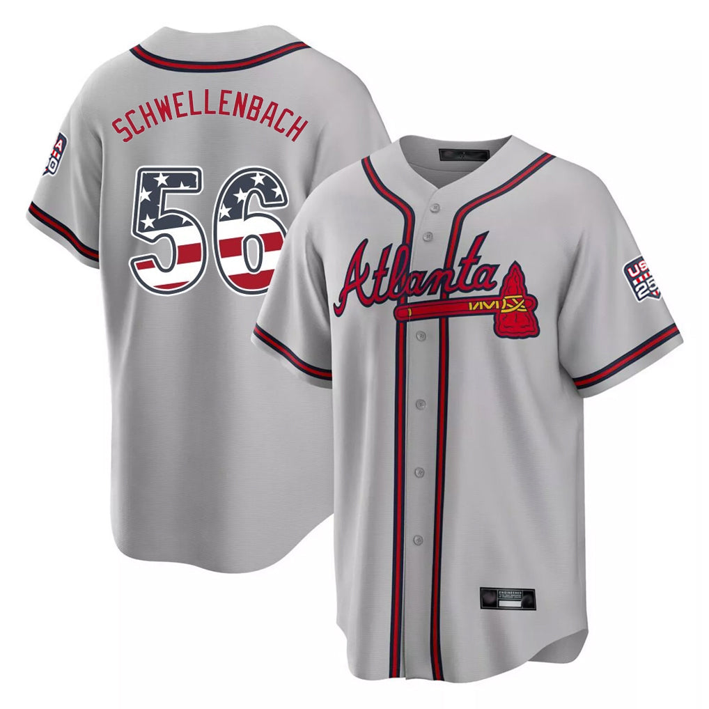 Atlanta Braves #56 Spencer Schwellenbach Player Gray CLOTHIN USA 250 Fourth Of July Limited Home Game Stitched Jerseys