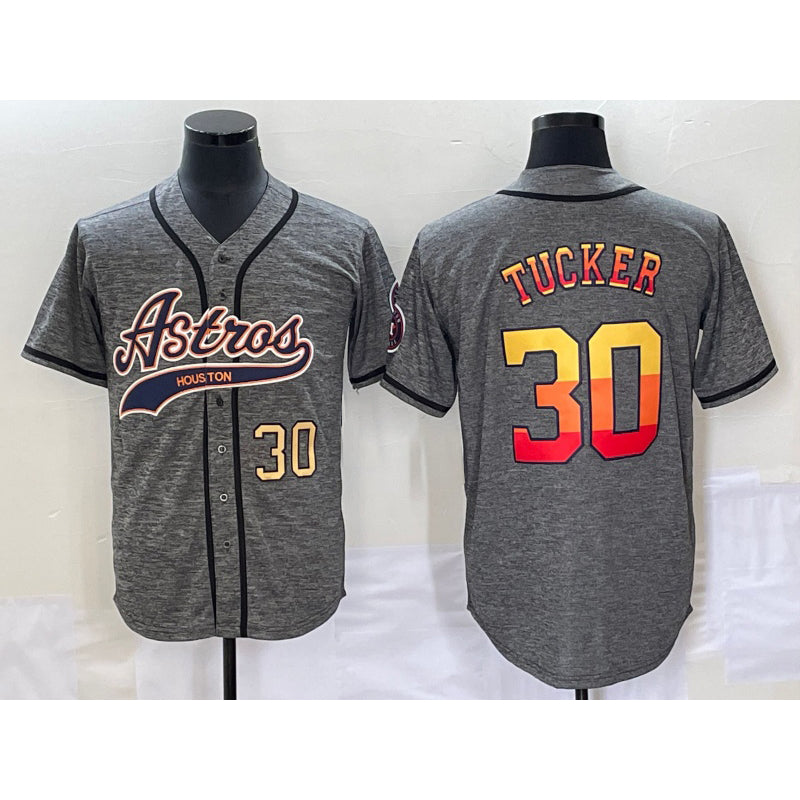 Houston Astros #30 Kyle Tucker Number Grey CLOTHIN Gridiron Cool Base Stitched Jersey