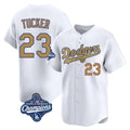 Los Angeles Dodgers #23 Kyle Tucker Player White Gold CLOTHIN World Series Meet Collection Limited Home Stitched Jerseys
