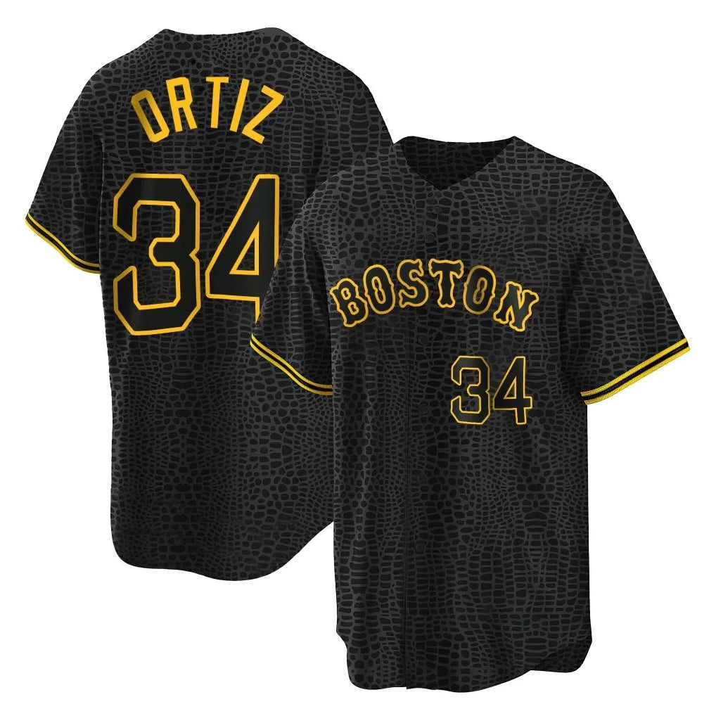 Boston Red Sox #34 David Ortiz Player Black CLOTHIN Snake Skin City Home Game Stitched Jerseys
