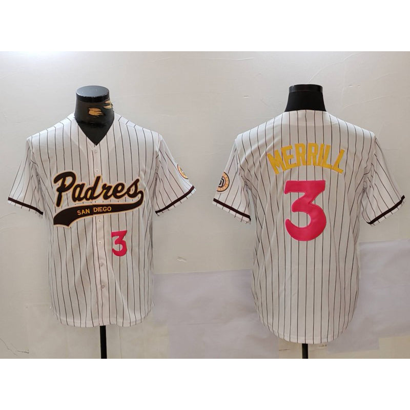 San Diego Padres #3 Jackson Merrill white CLOTHIN Cool Base Stitched Jerseys