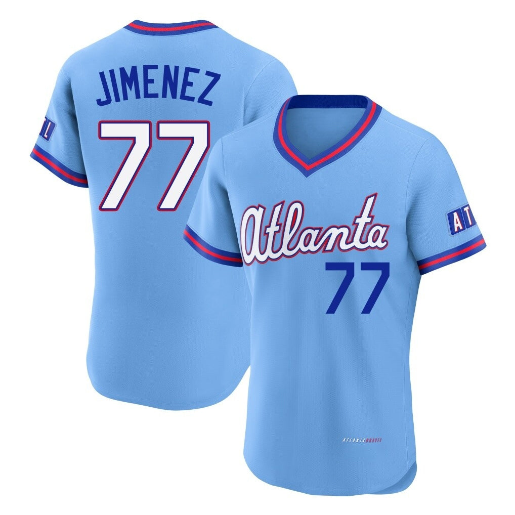 Atlanta Braves #77 Joe Jimenez Player Powder Blue CLOTHIN 2026 City Connect T-shirt Limited Elite Home Game Stitched Jerseys