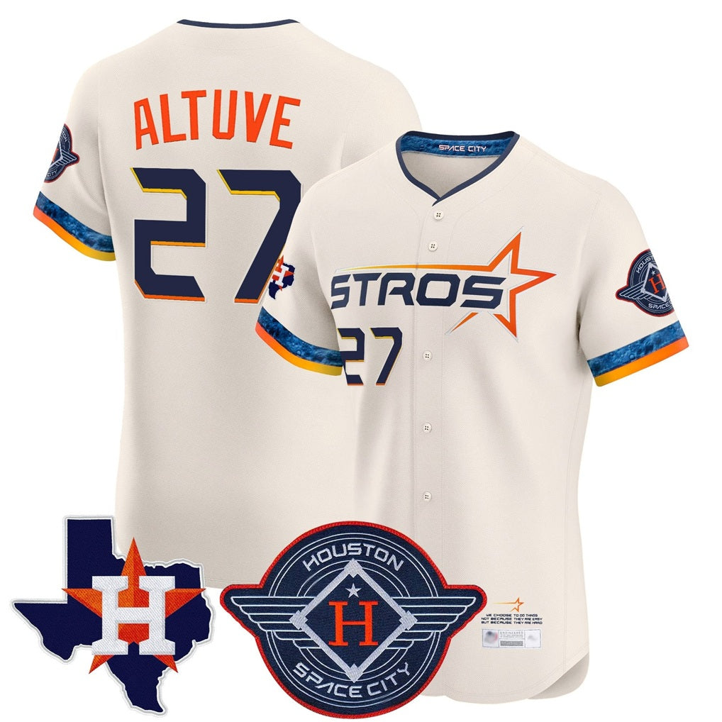Houston Astros #27 Jose Altuve Player Cream CLOTHIN City Connect Texas Patch Vapor Premier Limited Elite Home Stitched Jerseys