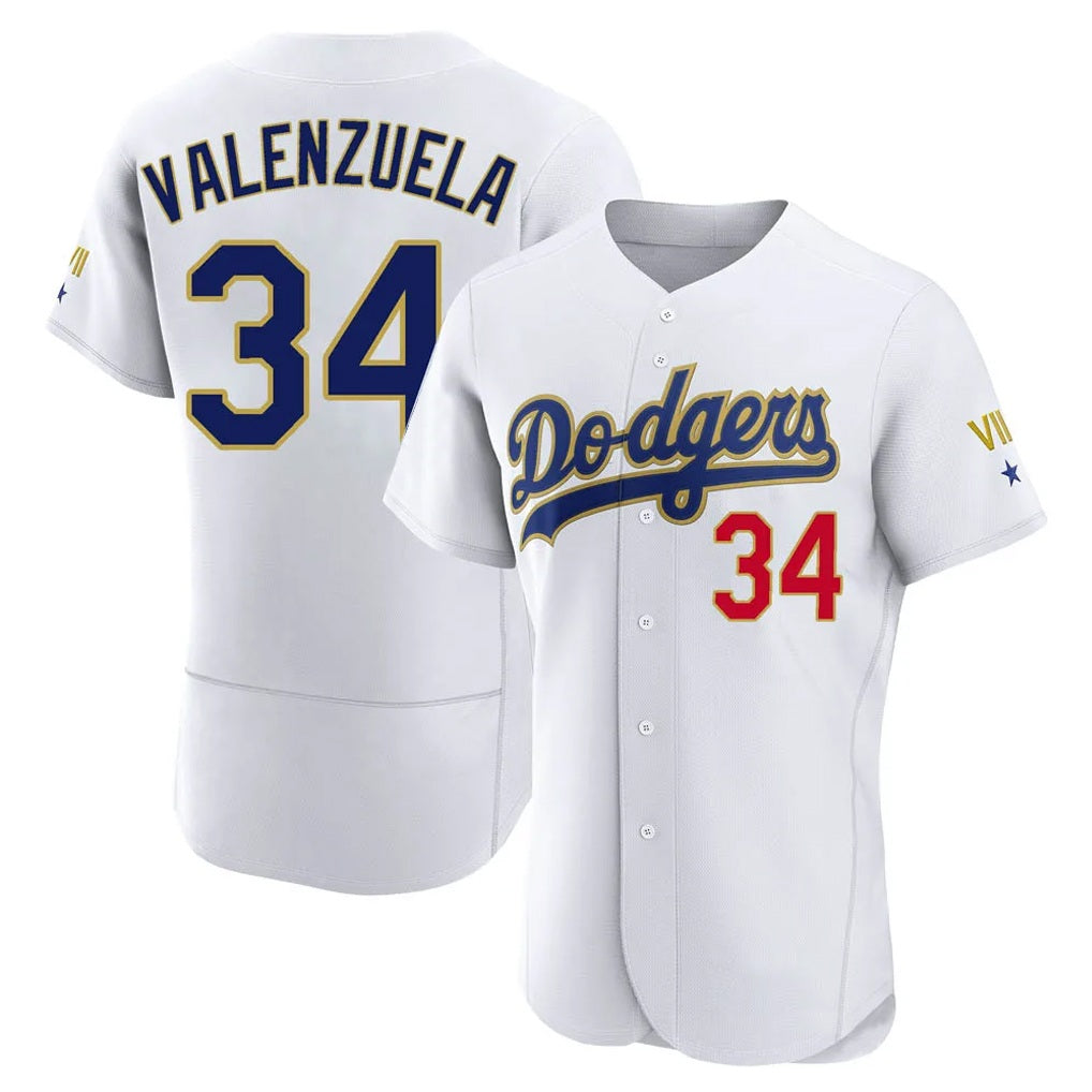Los Angeles Dodgers #34 Fernando Valenzuela Player Gold White CLOTHIN 2026 Collection Stadium Limited Elite Stitched Jerseys