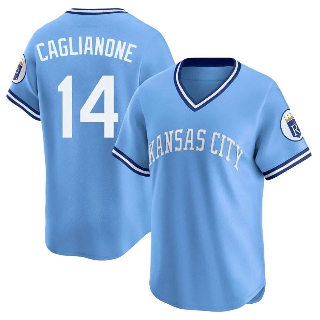 Kansas City Royals #14 Jac Caglianone Player Light Blue CLOTHIN Limited Throwback Cooperstown Collection T-shirt Stitched Jerseys